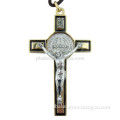 Gold Plate Black Enamel Outline Catholic St Benedict Medal 3\" Crucifix Necklace